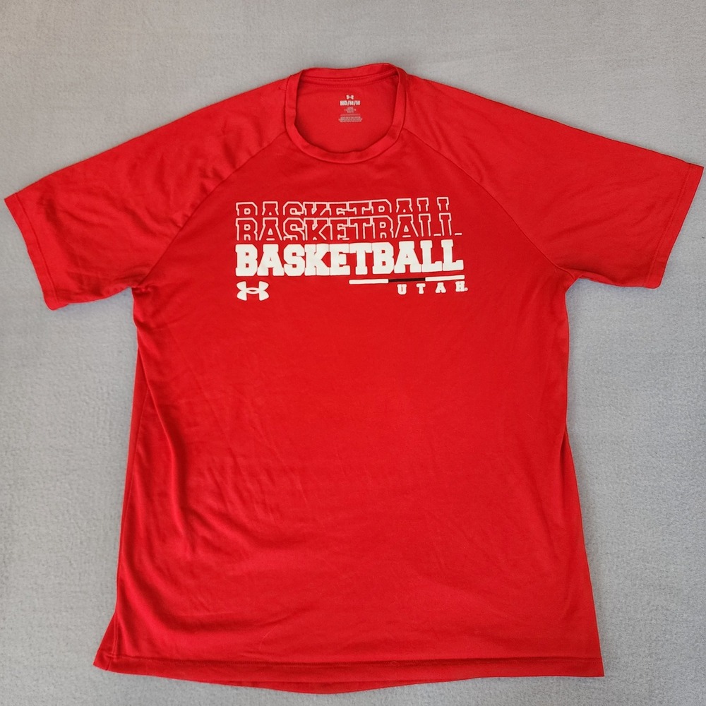 Under Armour Utah Basketball Shirt Mens Medium Red Loose Fit Athletic Tee